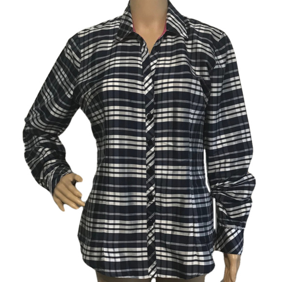 BELUVA San Francisco Plaid Button Front Navy M - Picture 1 of 6